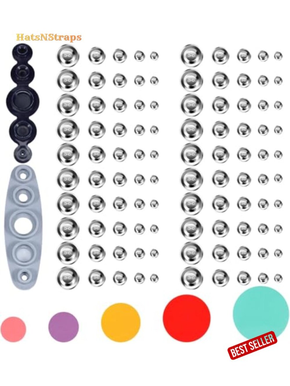 100 Pcs Fabric Cover Button Kit w/ Tool DIY Metal Buttons 5 Sizes Aluminum Alloy